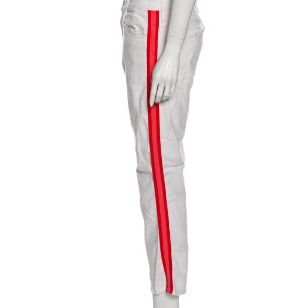 MOTHER Cropped Jeans in White with Red Accent - Picture 4 of 15